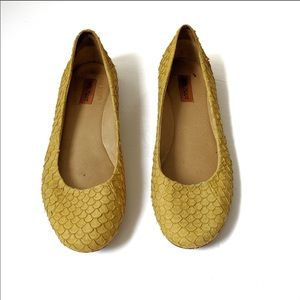 Miz Mooz Panther Yellow Snakeskin Ballet Flats